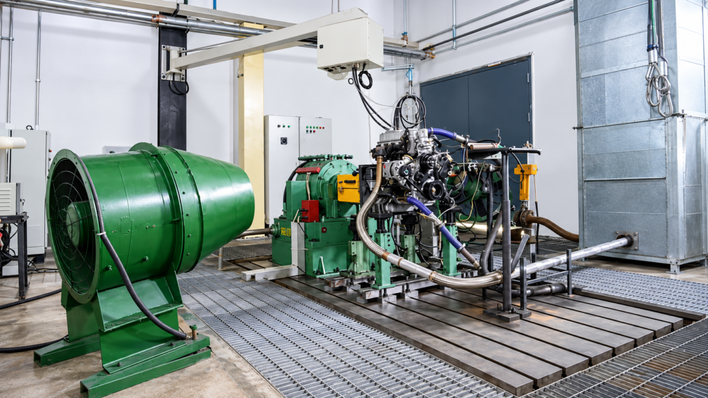 Automotive engine dynamometer testing station for passenger car and bus powertrain verification at Yuan Yi Precision