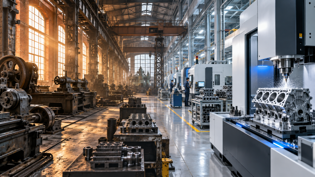 Shenyang industrial heritage evolving into modern precision automotive engine manufacturing facility